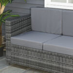 Divano da Esterno 3 Posti in Rattan PE e Metallo con Cuscini per Seduta e Schienale, 185x70x80 cm, Grigio - immagine 7