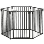 Cancelletto di Sicurezza Pieghevole 6 Sezioni, Cancellino Barriera per Cani in Acciaio, Sistema di Blocco e Chiusura Automatica, Nero