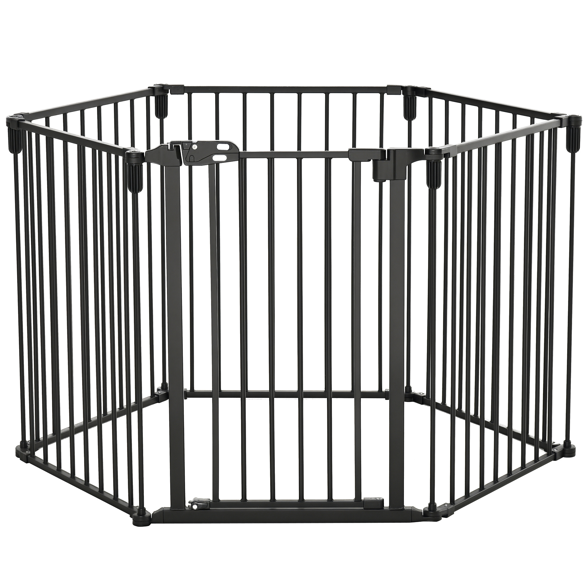 mBQ1d31983df05f63.jpg Cancelletto di Sicurezza Pieghevole 6 Sezioni, Cancellino Barriera per Cani in Acciaio, Sistema di Blocco e Chiusura Automatica, Nero - immagine 1