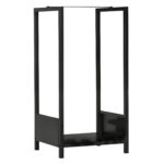 Scaffale Portalegna da Esterno e Interno in Acciaio con Base Rialzata, 39x35x76cm, Nero