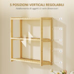 Scaffale per il Bagno a 3 Ripiani Regolabili in 5 Posizioni, in Bambù, 60x15x50 cm, color Legno - immagine 6