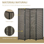 Paravento per Interni, Separé Pieghevole a 4 Pannelli, Divisorio per Ambienti in Legno e Bambù, 180x180x1,9cm, Nero e Marrone - immagine 6