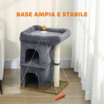 Torre per Gatti Fino a 7 kg con 2 Casette e Lettino, Palo in Sisal e Rivestimento Peluche, Grigio Scuro - immagine 6