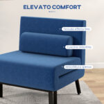 Poltrona Letto con Schienale Regolabile in 5 Posizioni, in Tessuto Effetto Lino e Acciaio, 75x70x75 cm, Blu Scuro - immagine 6