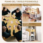 Tavolo da Pranzo Pieghevole per 2-4 Persone con 2 Ribalte, Cassetto e Ripiani, Quercia - immagine 4
