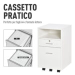 Cassettiera da Ufficio, Cassettiera per Scrivania Portadocumenti e Porta Stampante, 2 Chiavi, Bianca - immagine 5