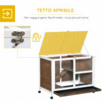 Conigliera a 2 Livelli con Casetta, Rampa e Vassoio Estraibile, in Legno di Abete, 91,5x53,3x73 cm, Marrone - immagine 5