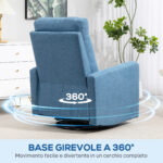 Poltrona Relax Reclinabile Manualmente a 135°, Girevole a 360° con Funzione Dondolo, Blu - immagine 7