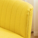Divano 2 Posti in Tessuto Effetto Lino Senza Braccioli con Gambe in Legno, 117x56,5x77 cm, Giallo - immagine 9