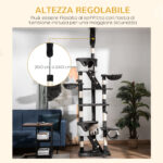 Tiragraffi per Gatti a Soffitto con Altezza Regolabile 240-260 cm, Albero Tiragraffi per Gatti Multilivello con Cucce, Amache e Scale, Corde in Sisal, Grigio Scuro e Bianco - immagine 5