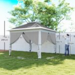 Gazebo da Esterno ad Altezza Regolabile con Zanzariere, in Metallo e Tessuto Oxford, 3,3x3,3x2,8 m, Grigio Scuro - immagine 3