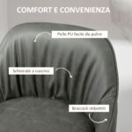 Set 2 Sgabelli da Bar Moderni con Poggiapiedi e Schienale, Finta Pelle PU e Acciaio, Grigio - immagine 6