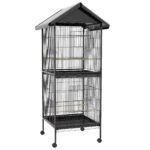 Voliera per Uccelli a Rotelle con Vassoi Estraibili in Plastica e Posatoi, in Metallo, 71,8x71,8x170,2 cm, Nero