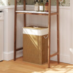 Cesto Portabiancheria 72L con Coperchio in Bambù, Manici in Corda e Sacco Rimovibile, Marrone - immagine 2