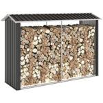 Legnaia con Struttura in Acciaio Galvanizzato e Base rialzata, 240x 86x160cm, Nero