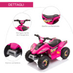 Quad per Bambini Elettrico con Batteria Ricaricabile 6V, e Velocità 2,8-4,6km/h, 72x40x45,5 cm, Rosa - immagine 6