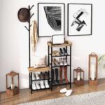 Appendiabiti da Terra a 6 Ganci in Truciolato e Acciaio con Mobile Scarpiera Portaoggetti, 92,5x28,2x182 cm - immagine 2