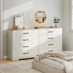 Cassettiera 8 Cassetti Moderna in Legno, 140x40x86 cm, Noce e Grigio Chiaro - immagine 2