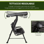 Dondolo da Giardino per 3 Persone con Tettuccio Regolabile e Cuscini, 2x120x170cm, Nero - immagine 4