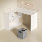 Scrivania Angolare Moderna con Scaffale e Cassetto in Tessuto, 110x1x75 cm, Bianco - immagine 3