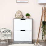 Scarpiera Salvaspazio Slim con 2 Ante a Ribalta, Scarpiera Ingresso con Ripiani Regolabili, Porta Scarpe per 8 Paia con Maniglia a Incavo, 62,5x26x81 cm, Grigio Cemento - immagine 4