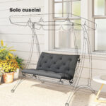 Cuscino da Giardino in Stile Capitonné per 2 Persone con 6 Lacci, in Cotone e Poliestere, 150x98x8 cm, Grigio Scuro - immagine 2