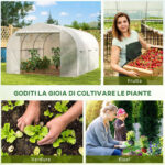 Serra a Tunnel per Giardino con 6 Finestre e Porta a Rullo, in Acciaio e PE, 3,5x3x2 m, Bianco - immagine 6
