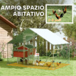 Recinto per Galline da 6m² per 6-8 Animali con Tetto Impermeabile, Mangiatoia e Posatoio, 3x2x1,9m, Argento - immagine 4