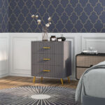 Cassettiera 3 Cassetti Moderna in Legno e Alluminio, 60x40x71,5 cm, Oro e Grigio Scuro - immagine 2