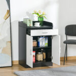 Mobiletto con Cassetto di Legno, con Ripiano Regolabile, Mobiletto da Cucina Salvaspazio, Soggiorno e Anticamera, in Legno MDF, 60x40x90cm, Bianco e Nero - immagine 9