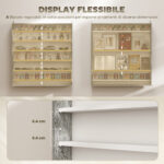 Bacheca Portaoggetti a 5 Ripiani Regolabili in Legno con Ante in Vetro, 80x9,5x83 cm, Bianco e Grigio - immagine 4