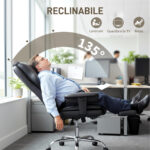 Sedia da Ufficio con Poggiapiedi e Poggiatesta, in Pelle PU, Schiuma e Metallo, 76x73x117-125 cm, Nero - immagine 7