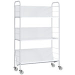 Carrello Portalibri Moderno a 3 Livelli con Ruote Girevoli per Libri e Riviste, 69x26x108 cm, Bianco
