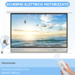 Telo per Proiettore 120" 16:9 Motorizzato con Telecomando, Fissaggio a Muro e Soffitto, Bianco - immagine 4