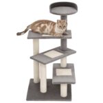 Tiragraffi per Gatti da 1cm con Lettino Rotondo, Pali in Sisal e Rivestimento in Peluche, Grigio