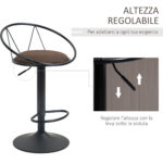 Set 2 Sgabelli da Bar Girevoli con Schienale e Poggiapiedi in Metallo, Altezza Regolabile e Seduta Imbottita per Soggiorno e Cucina , Marrone 51x46x78-1cm - immagine 5