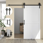 Porta Scorrevole in Stile Country con Binario e Maniglia in Legno e Acciaio, 106,6x213,4 cm, Bianco e Nero - immagine 7