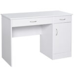 Scrivania Moderna per PC e Computer con 2 Cassetti e 1 Armadietto, Scrivania con Libreria Salvaspazio per Ufficio o Camera in Legno, Bianco