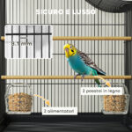 Gabbia per Uccelli a 4 Porte con 2 Ciotole, 2 Posatoi e Vassoio, in Metallo e Plastica, 47,5x36x54,5 cm, Nero - immagine 4