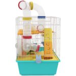 Gabbia per Criceti con Ruota, Casetta, Ciotola, Rampe e Serbatoio, in Acciaio, PS e PP, 45x28x37 cm, Bianco e Azzurro - immagine 9