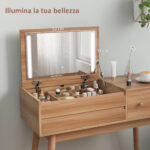 Tavolo da Trucco con Specchio a Luci LED e Spazio Contenitore in Legno, 1x40x87 cm - immagine 5