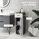 Mobiletto Bagno in Truciolato con Cassetto e Armadietto a 2 Livelli Regolabili, 30x30x82 cm, Grigio - immagine 4
