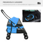 Passeggino per Cani Pieghevole con Tettuccio Regolabile e Ruote Girevoli, 82x47x97cm, Blu - immagine 4