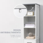 Armadietto Bagno con Scaffale a 3 Livelli, 1 Cassetto e 1 Mobiletto, 34x30x163cm - immagine 7