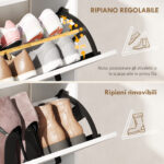 Scarpiera Slim con 2 Cassetti Ribaltabili e 3 Vani Aperti, Capacità 15 Scarpe, 83x24x90,5 cm, Bianco - immagine 5