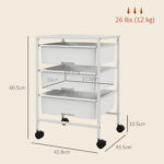 Carrello Multiuso con 3 Cestini Estraibili e Ruote per Cucina e Ufficio in Acciaio e PP, Bianco - immagine 3
