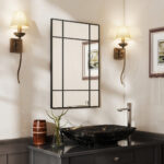 Specchio da Parete Stile Finestra con Montaggio Verticale e Orizzontale, 90x60 cm, Nero - immagine 2