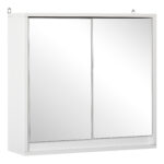 Armadietto Bagno a 2 Ante con Specchiera e Ripiano Regolabile in MDF, 48x14,5x45cm, Bianco