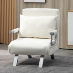 Poltrona Letto 2 in 1 con Schienale Inclinabile in 5 Posizioni, 65×69×82cm, Beige - immagine 8