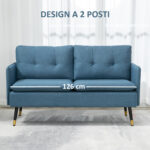 Divano 2 Posti in Tessuto con Cuscini Imbottiti e Gambe in Acciaio 139x68x80cm, Blu Scuro - immagine 6